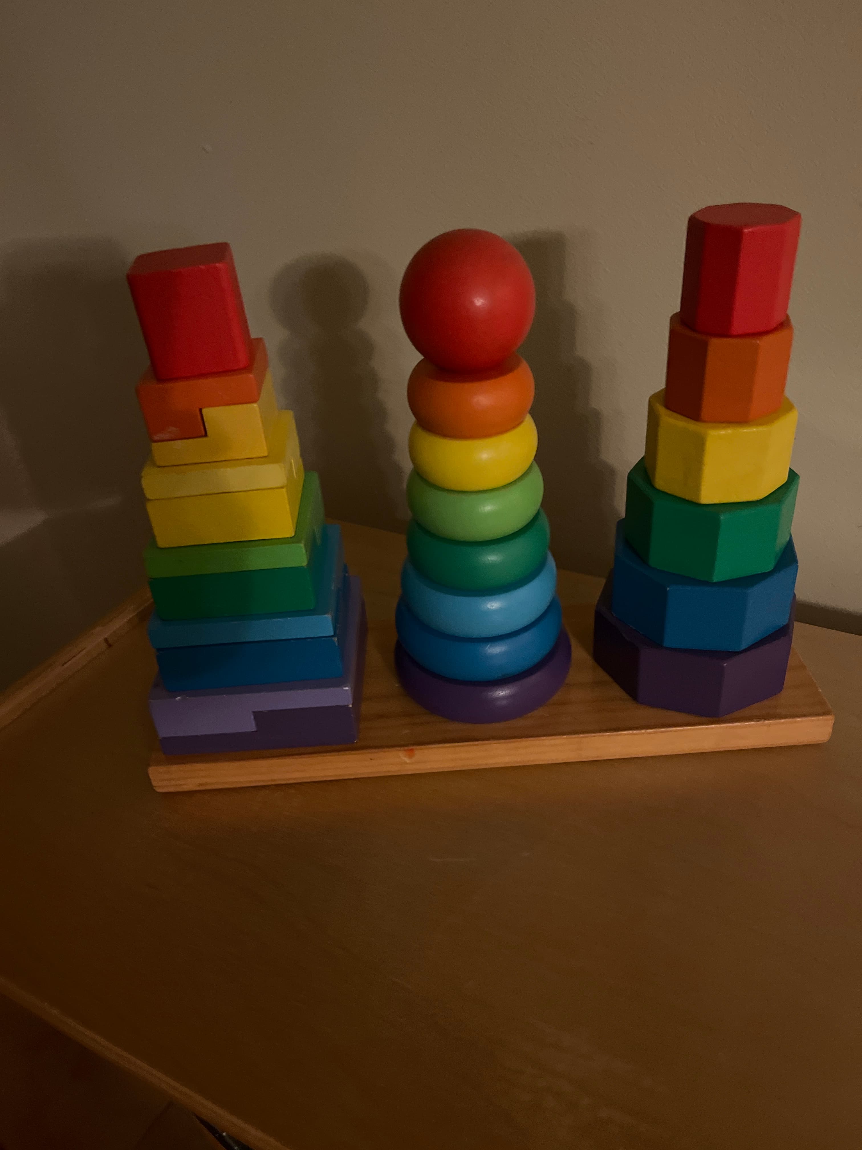 Rainbow Wooden Stacking Toy Set - 3 Shape Towers