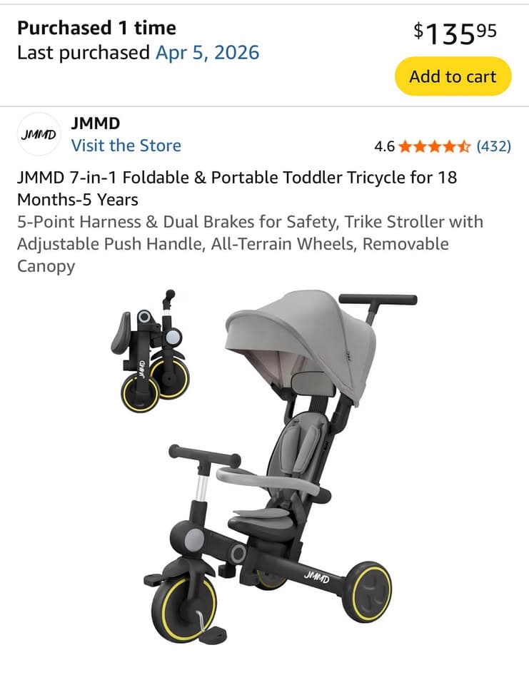 JMMD 7-in-1 Foldable & Portable Toddler Tricycle — photo 2
